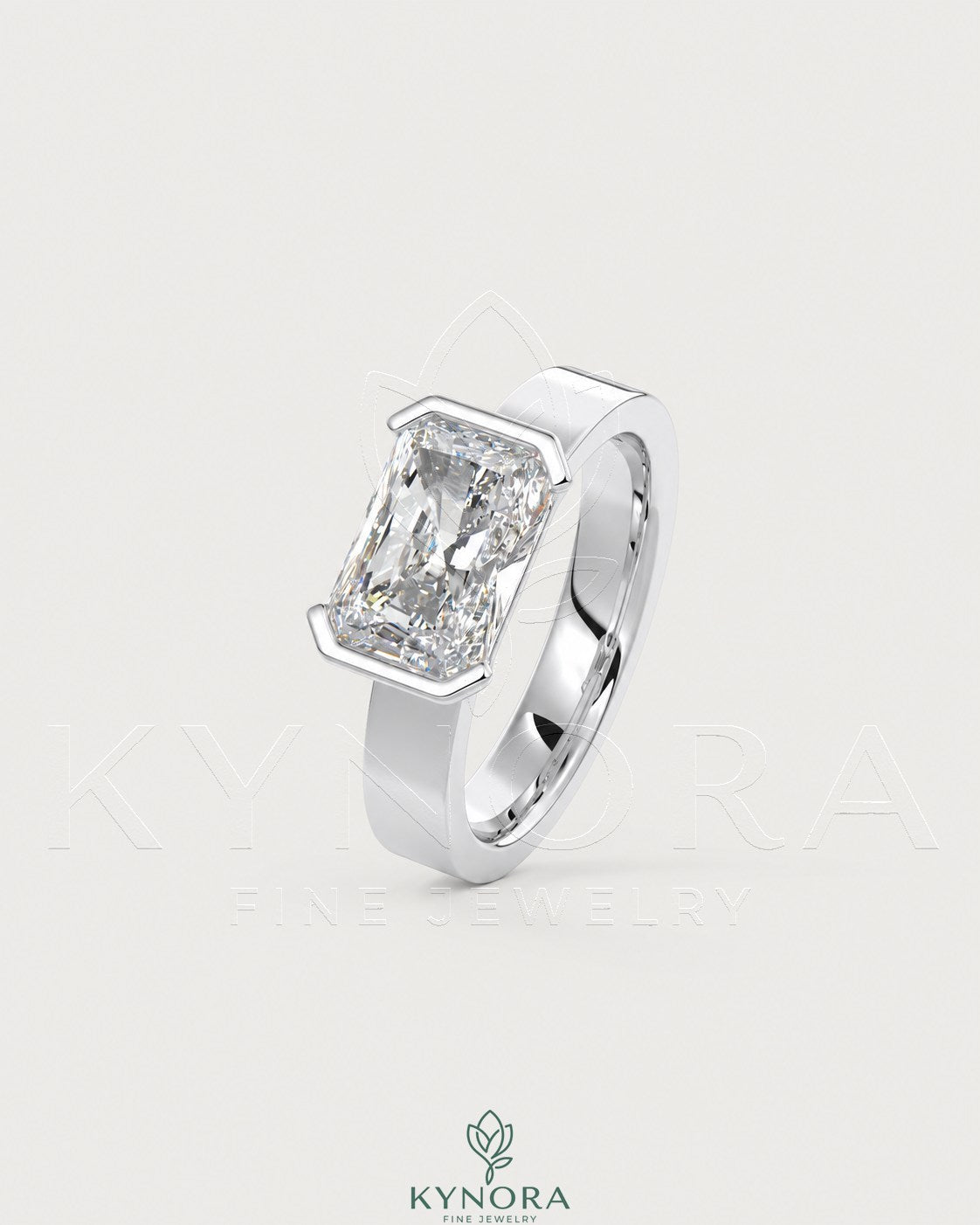 Moissanite Radiant Cut Engagement Ring, 925 Sterling Silver, Wide Band Secondary image