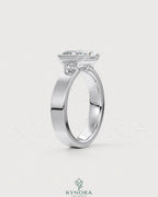 Moissanite radiant cut engagement ring with wide band in 925 sterling silver, solitaire style by Kynora Jewels.