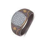 Men's titanium signet ring with cushion pave moissanite stones in 10k gold, featuring a sleek, modern design by Kynora Jewels.
