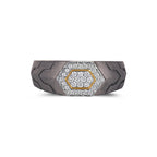 Men's gold and titanium hexagon pave moissanite geometric ring featuring intricate design and sparkling stones by Kynora Jewels