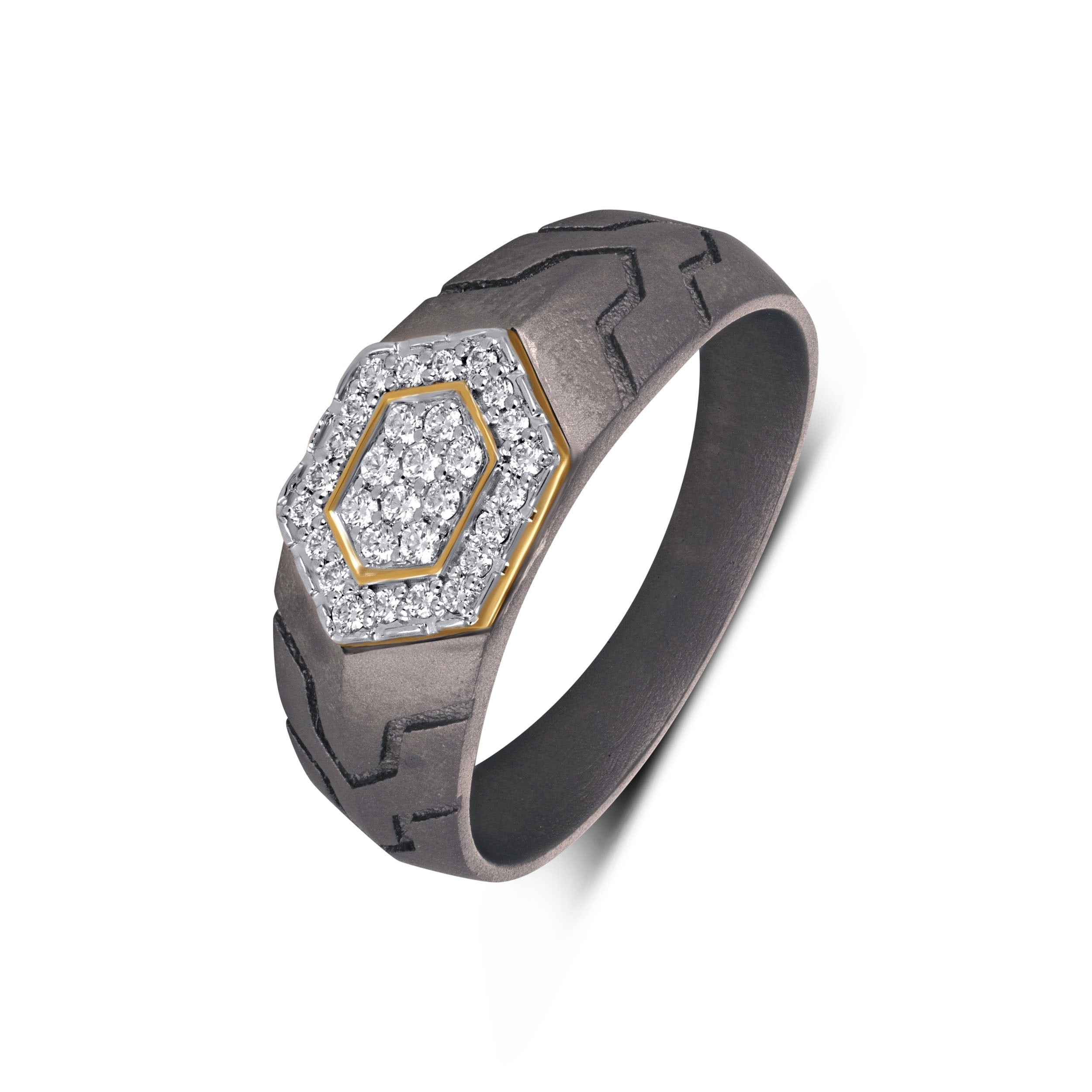 Men's Hexagon Pave Moissanite Geometric Ring in 10k Gold & Titanium Secondary image