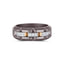 Men's Moissanite station band ring in 10k yellow gold and titanium, featuring sparkling moissanite stones on a sleek titanium band.