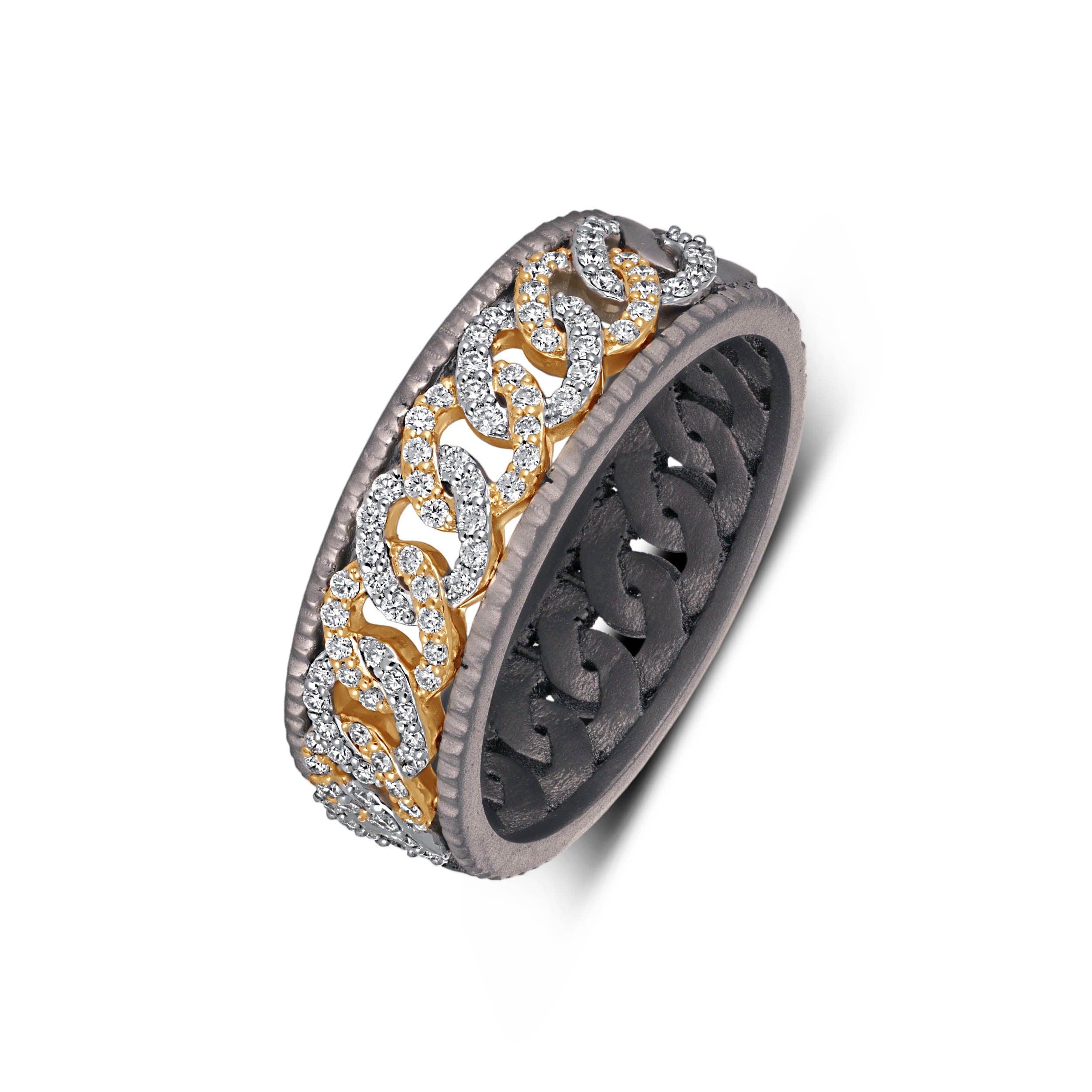 Men's Pave Moissanite Chain Link Band in 10k Gold & Titanium Secondary image