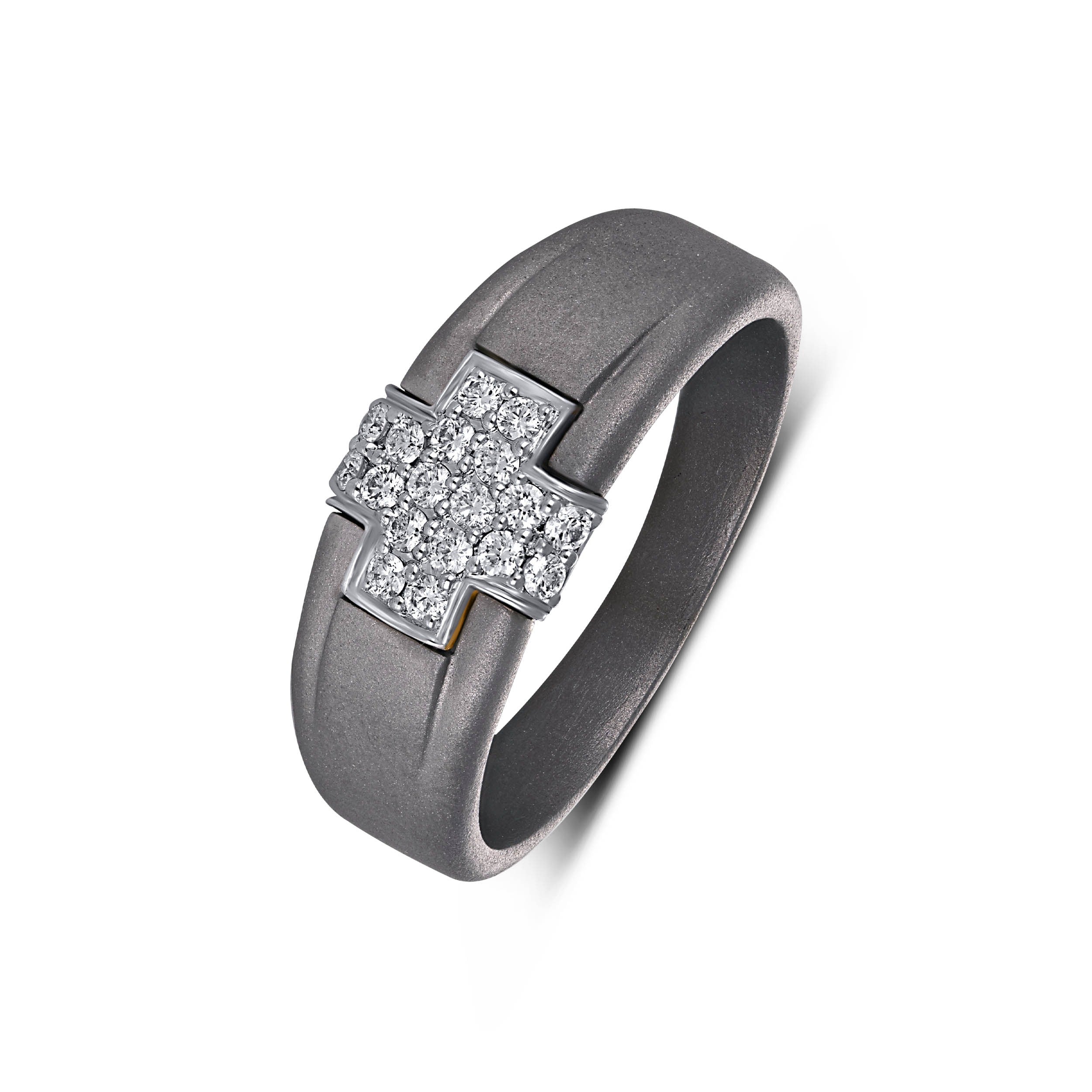 Men's Pave Moissanite Cross Band in 10k Yellow Gold & Titanium Secondary image
