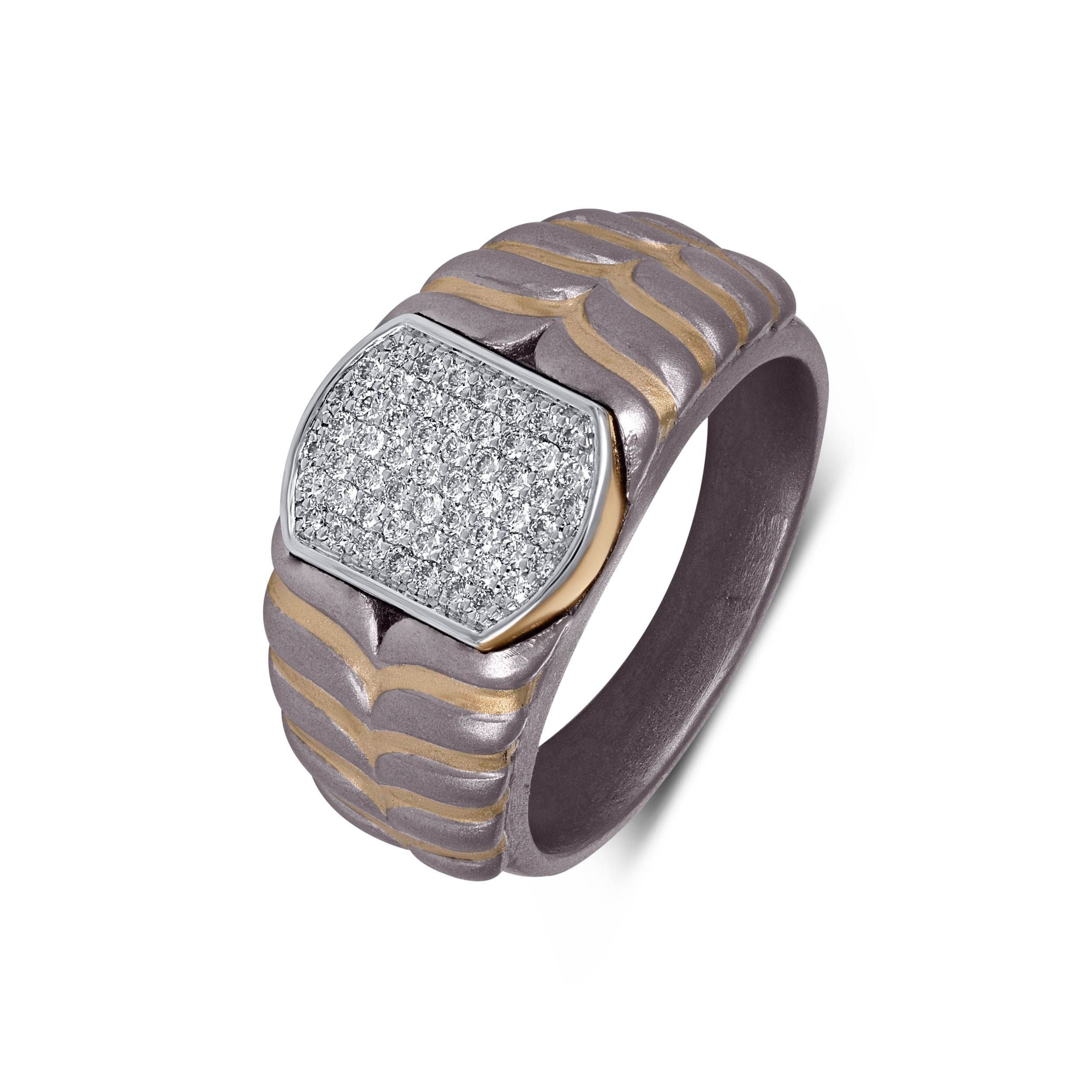 Men's Pave Moissanite Two-Tone Ring in 10k Yellow Gold & Titanium Secondary image