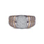 Men's two-tone titanium ring with pave moissanite accents in 10k yellow gold, featuring a sleek modern design by Kynora Jewels