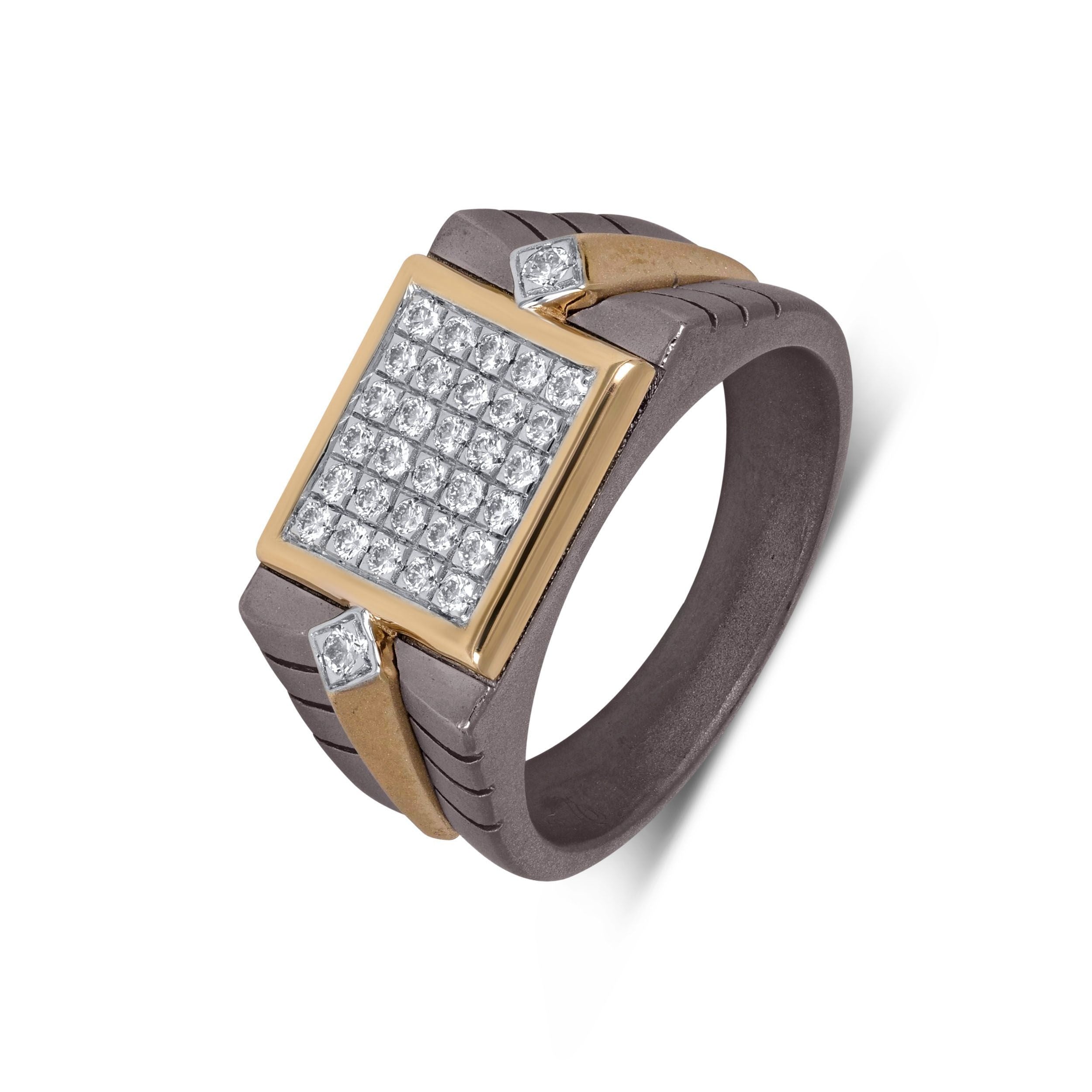Men's Rectangular Moissanite Cluster Band in 10k Yellow Gold & Titanium Secondary image