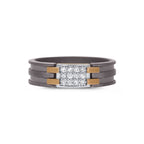 Men's rectangular pave moissanite grooved titanium ring in 10k gold and titanium, featuring a sleek, modern design.