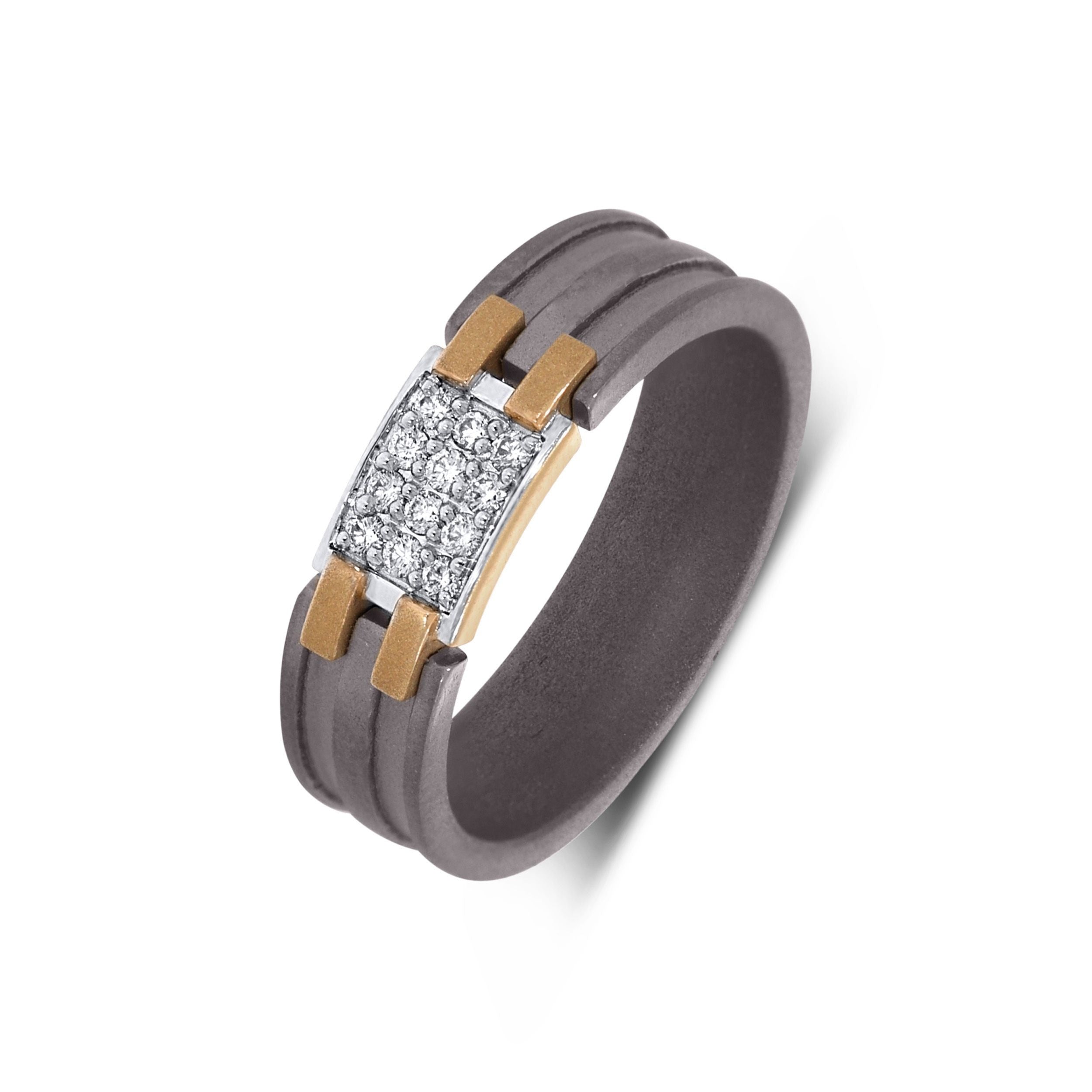 Men's Rectangular Pave Moissanite Grooved Band in 10k Gold & Titanium Secondary image