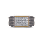 Men's rectangular pave moissanite ring in 10k yellow gold and titanium with a sleek, modern design from Kynora Jewels.