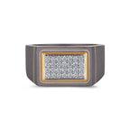 Men's rectangular pave moissanite signet ring in 10k gold and titanium, featuring a bold design and sparkling gemstones.