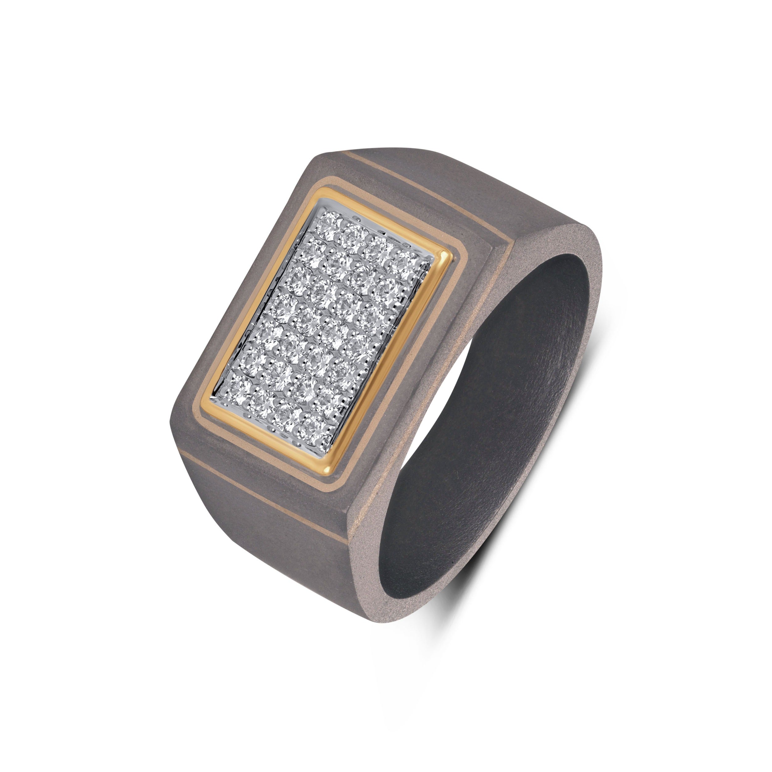 Men's Rectangular Pave Moissanite Signet Ring in 10k Gold & Titanium Secondary image