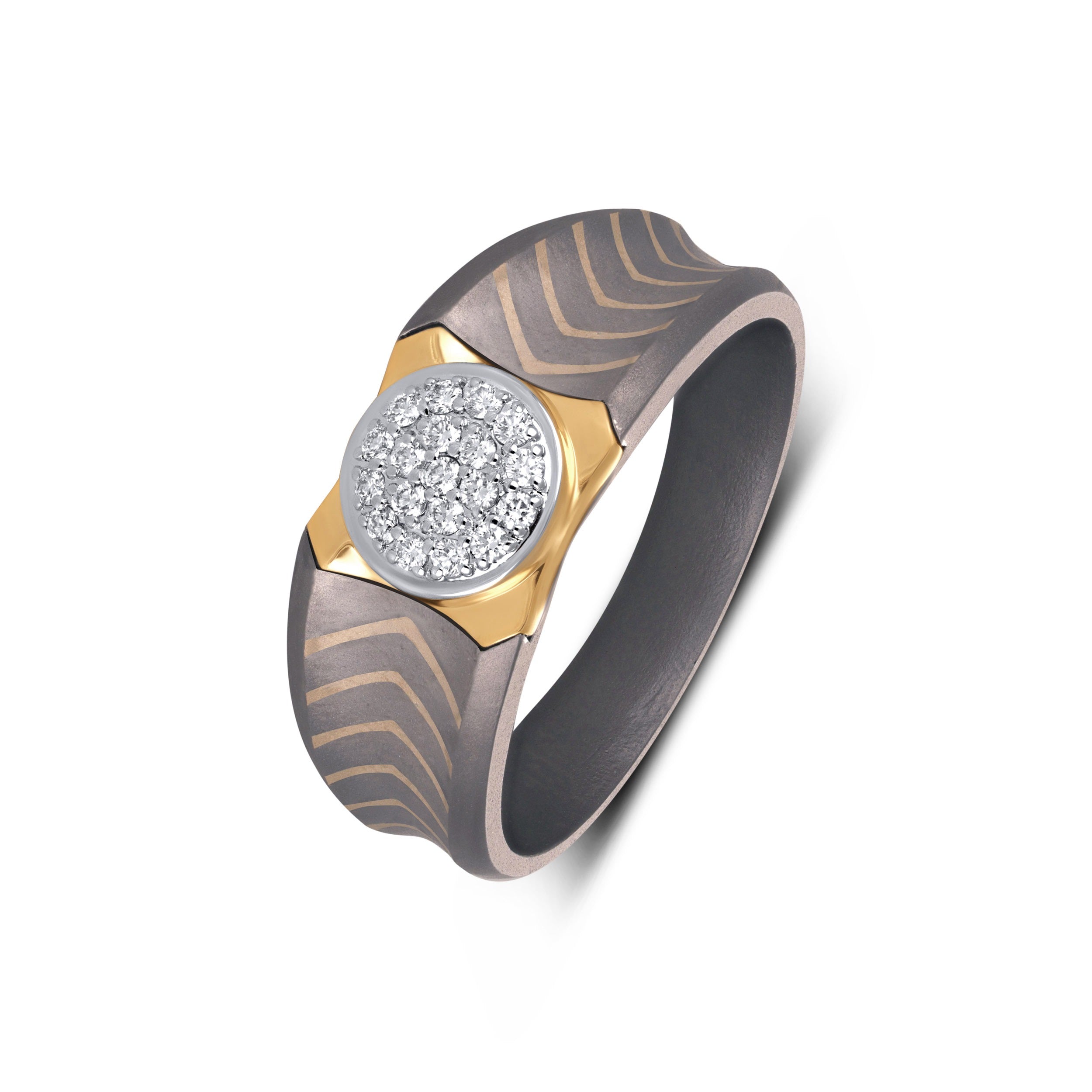 Men's Round Moissanite Cluster Wedding Band in 10k Yellow Gold & Titanium Secondary image