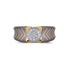 Men's titanium ring featuring a 10k yellow gold and moissanite cluster wedding band by Kynora Jewels