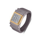 Men's square moissanite cluster band in 10k yellow gold and titanium, featuring a stylish and modern design.
