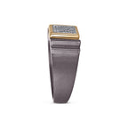 Men's square moissanite cluster ring in 10k yellow gold and titanium, showcasing a stylish modern design.