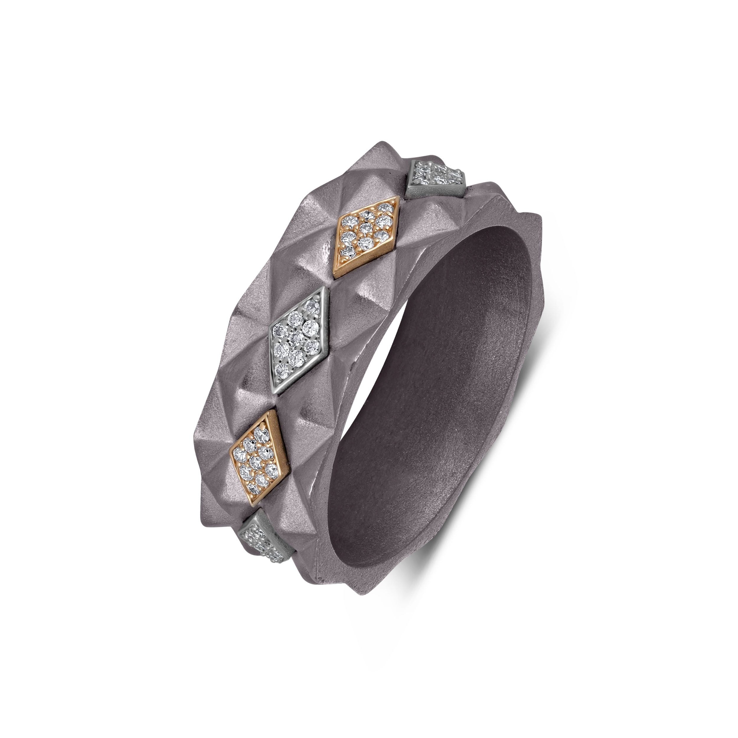 Men's Studded Titanium & 10k Yellow Gold Pave Moissanite Band Secondary image