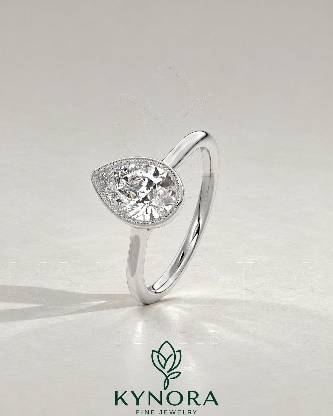 Vintage Pear Moissanite Milgrain Bezel Engagement Ring in 925 Silver