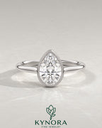 Vintage Pear Moissanite Milgrain Bezel Engagement Ring in 925 Silver
