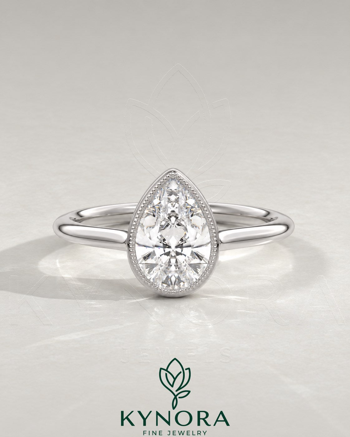 Vintage Pear Moissanite Milgrain Bezel Engagement Ring in 925 Silver