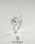 Vintage Round Moissanite Milgrain Bezel Engagement Ring in 925 Silver