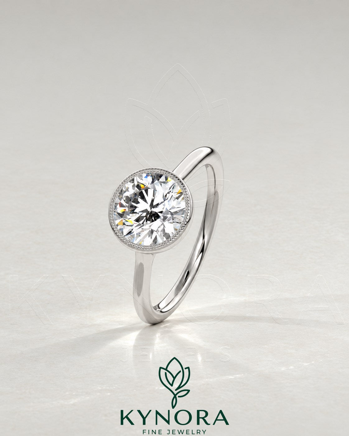 Vintage Round Moissanite Milgrain Bezel Engagement Ring in 925 Silver