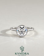 Vintage Round Moissanite Milgrain Bezel Engagement Ring in 925 Silver