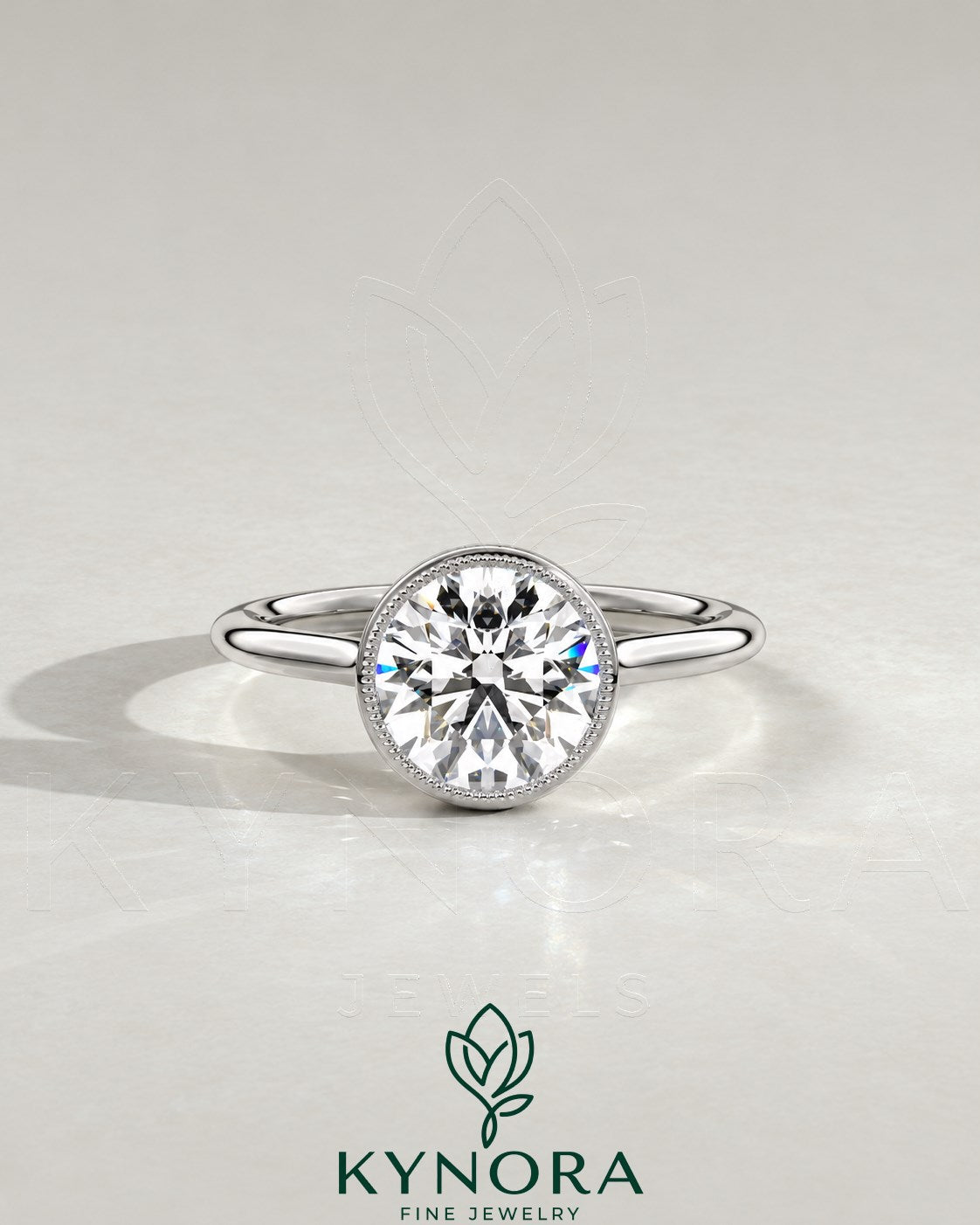Vintage Round Moissanite Milgrain Bezel Engagement Ring in 925 Silver