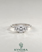 Cushion Cut Moissanite 3-Stone Engagement Ring in 925 Silver