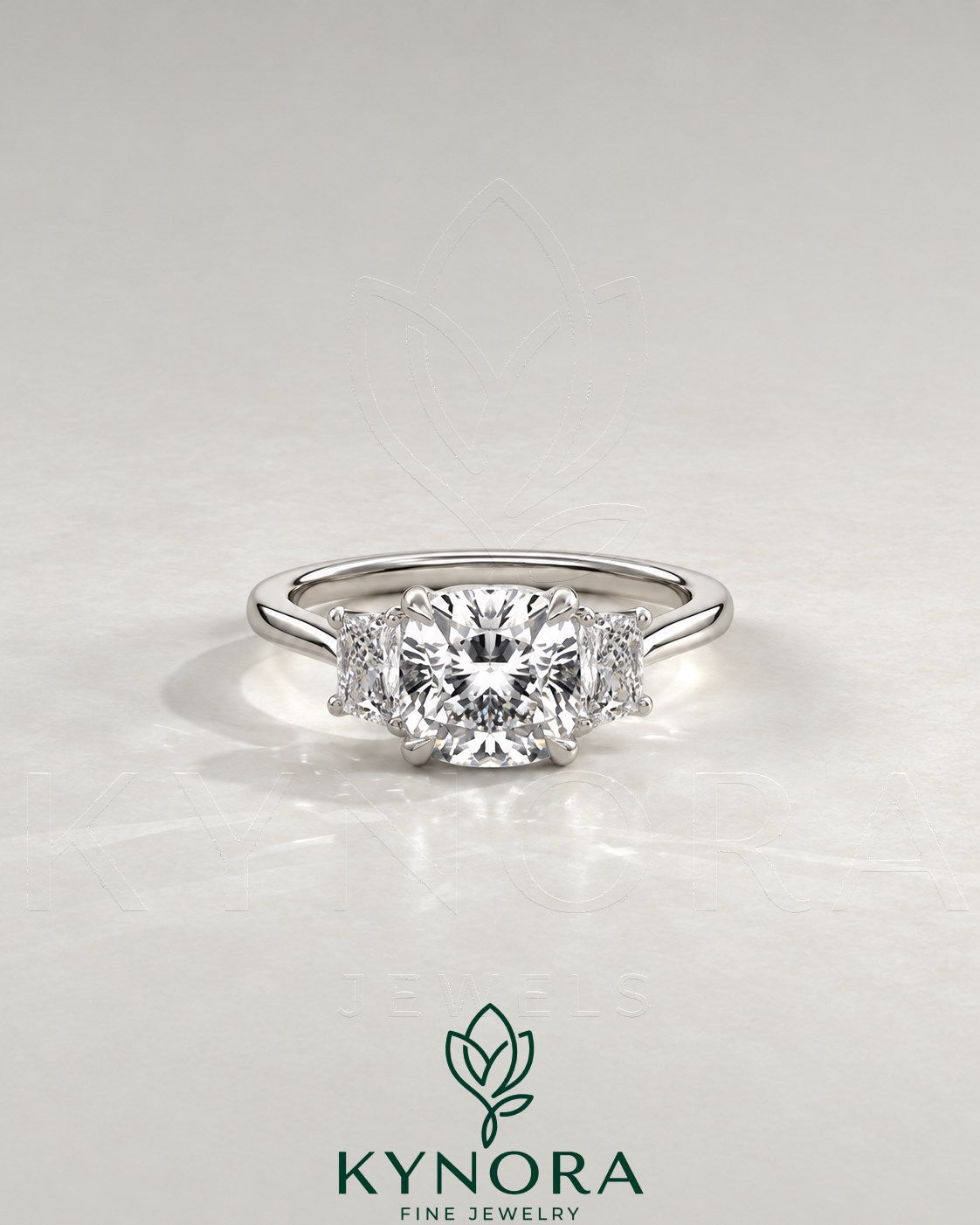 Cushion Cut Moissanite 3-Stone Engagement Ring in 925 Silver