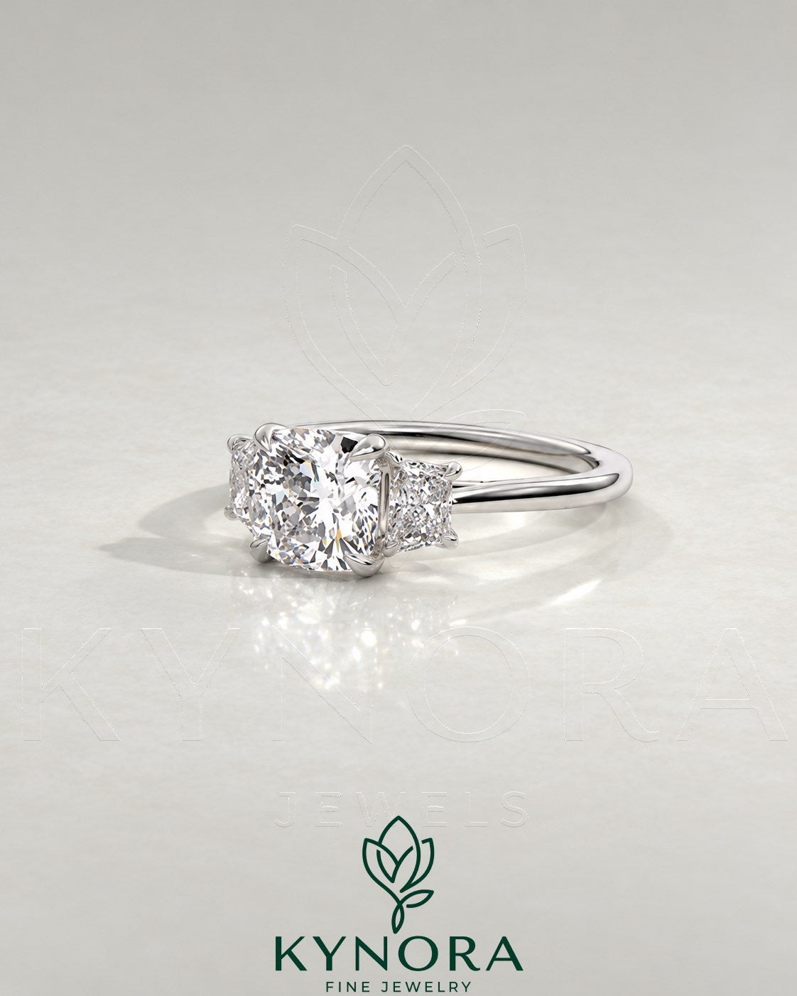 Cushion Cut Moissanite 3-Stone Engagement Ring in 925 Silver