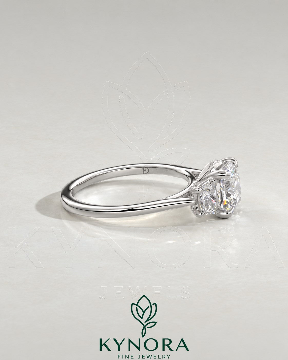 Cushion Cut Moissanite 3-Stone Engagement Ring in 925 Silver