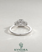 Cushion Cut Moissanite 3-Stone Engagement Ring in 925 Silver