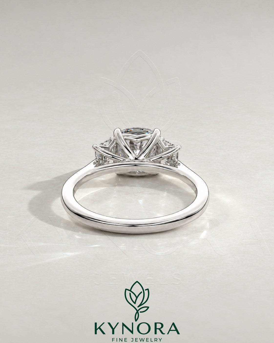 Cushion Cut Moissanite 3-Stone Engagement Ring in 925 Silver
