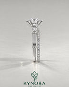 Vintage Round Moissanite Ornate Fluted Engagement Ring in 925 Silver