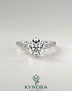 Vintage Round Moissanite Ornate Fluted Engagement Ring in 925 Silver