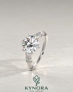 Vintage Round Moissanite Ornate Fluted Engagement Ring in 925 Silver