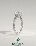 Vintage Round Moissanite Ornate Fluted Engagement Ring in 925 Silver