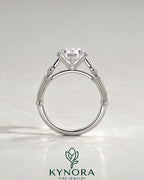 Vintage Round Moissanite Ornate Fluted Engagement Ring in 925 Silver