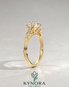 Vintage Round Moissanite Ornate Fluted Engagement Ring in 925 Silver
