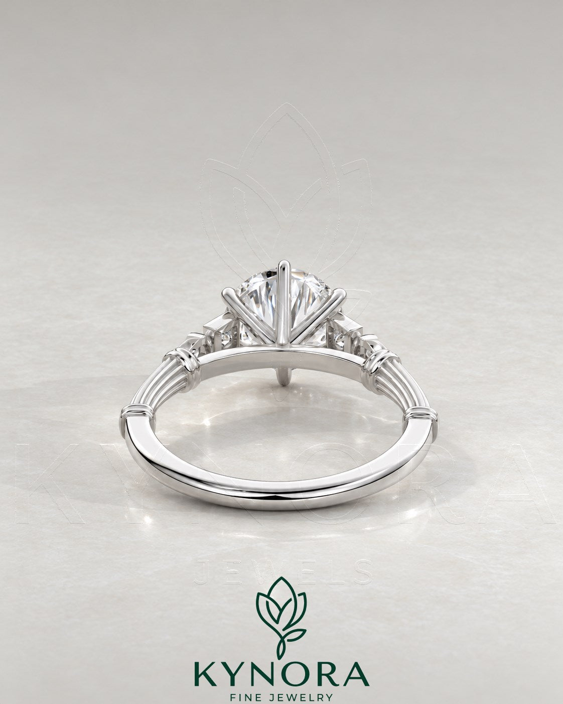 Vintage Round Moissanite Ornate Fluted Engagement Ring in 925 Silver