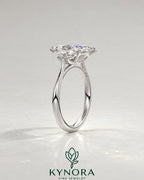 2-karätiger Solitär-Verlobungsring mit birnenförmigem Diamanten in Ost-West-Ausrichtung, Krappenfassung und geschwungener Ringschiene