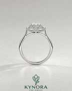 2-karätiger Solitär-Verlobungsring mit birnenförmigem Diamanten in Ost-West-Ausrichtung, Krappenfassung und geschwungener Ringschiene