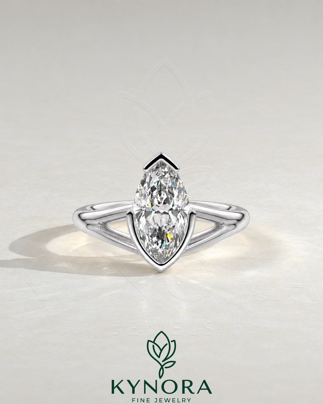 Kynora Marquise Moissanite Split Shank Engagement Ring in 925 Silver
