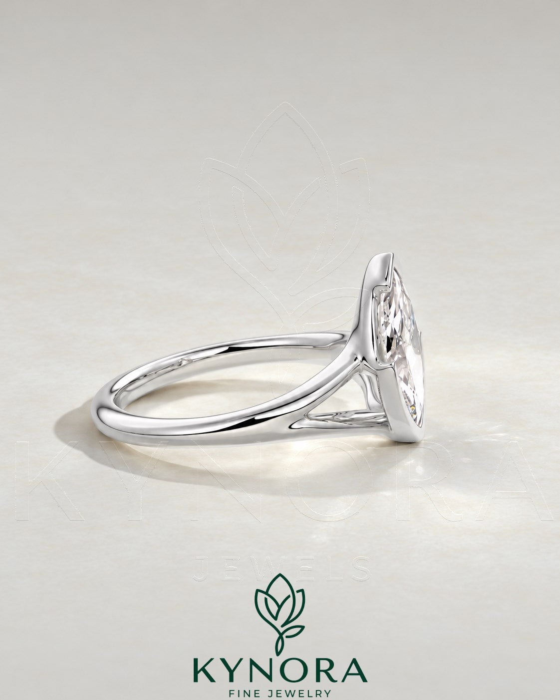 Kynora Marquise Moissanite Split Shank Engagement Ring in 925 Silver