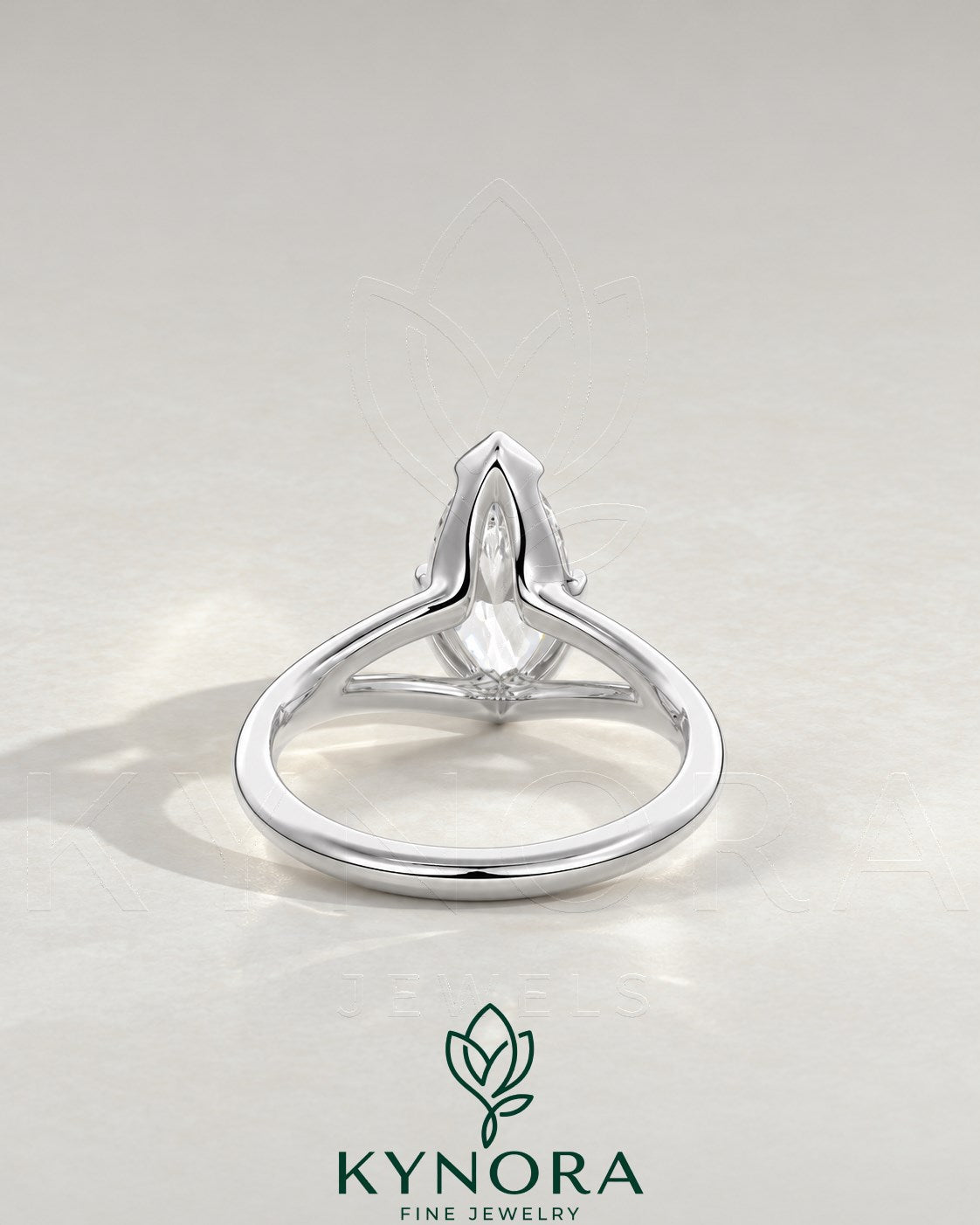 Kynora Marquise Moissanite Split Shank Engagement Ring in 925 Silver