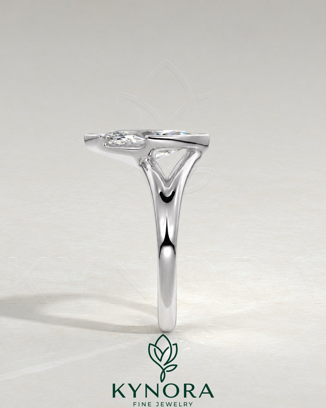 Kynora Marquise Moissanite Split Shank Engagement Ring in 925 Silver