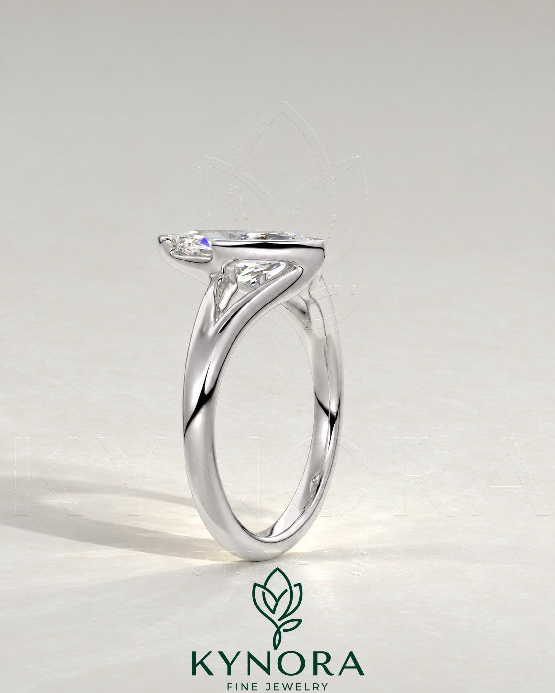 Kynora Marquise Moissanite Split Shank Engagement Ring in 925 Silver