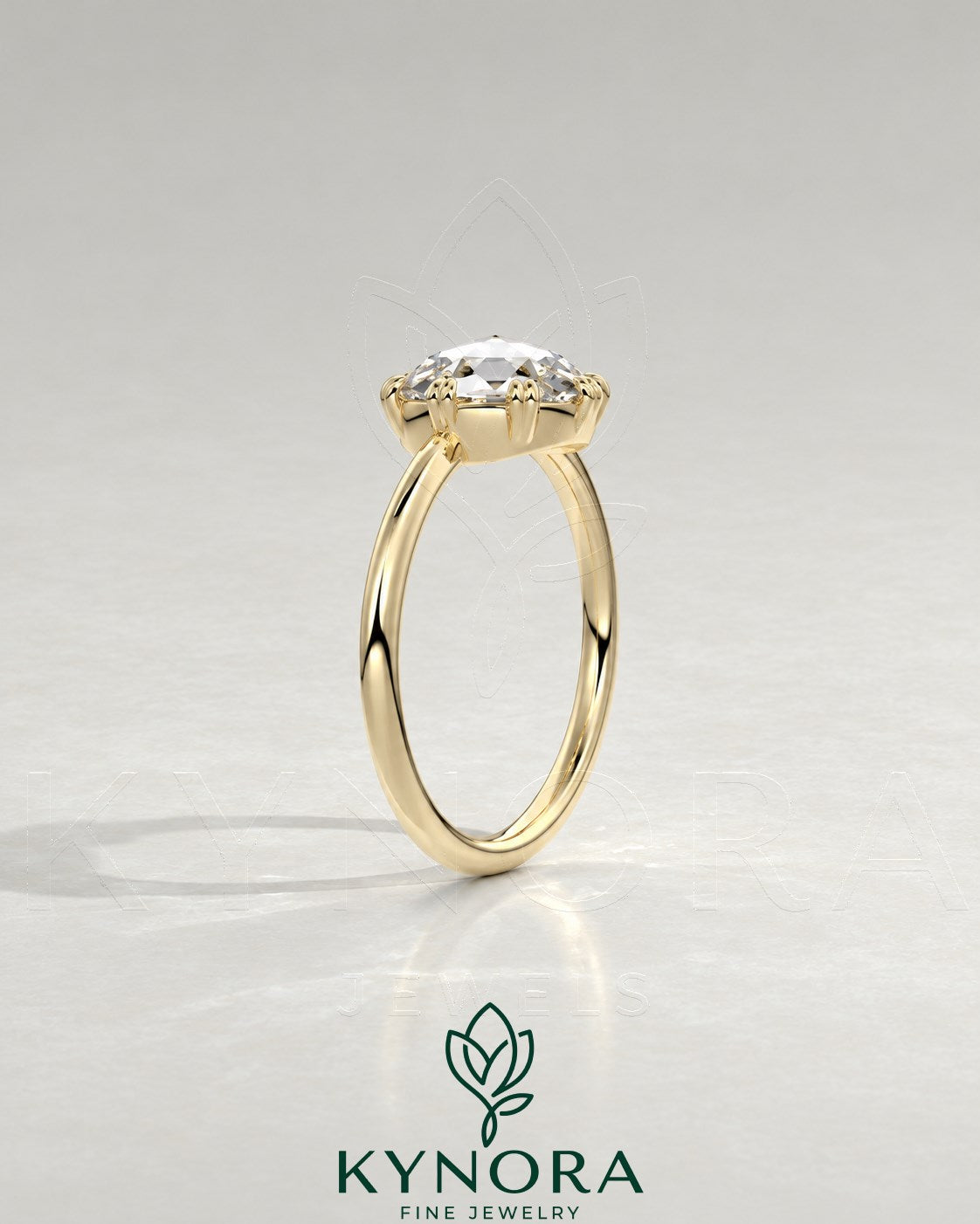 Vintage Round Rose Cut Moissanite Solitaire Engagement Ring in 925 Silver