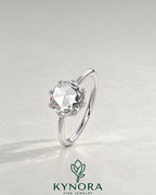 Vintage Round Rose Cut Moissanite Solitaire Engagement Ring in 925 Silver